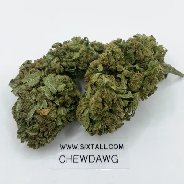 Hand-trimmed Chemdawg GH indica-dominant hybrid cannabis buds showing a dense, natural bud structure in dried flower format.